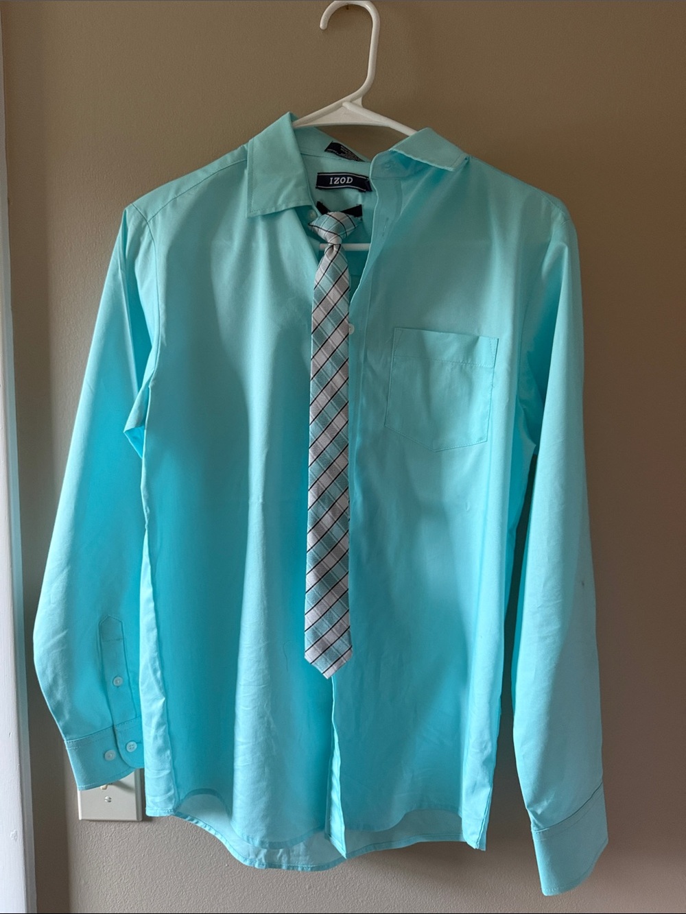 Izod Men's Aqua/Turquoise Long-Sleeve Dress Shirt